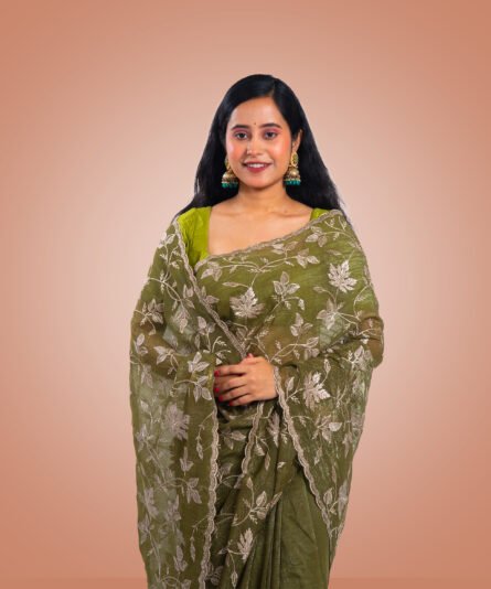 Kayaaz Women's Georgette Moss Green  Saree  With Unstitched Blouse Piece - Image 5