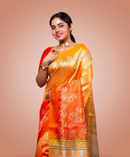 Kayaaz Women's  Bhagalpuri semi silk orange  Saree  With Unstitched Blouse Piece - Image 7