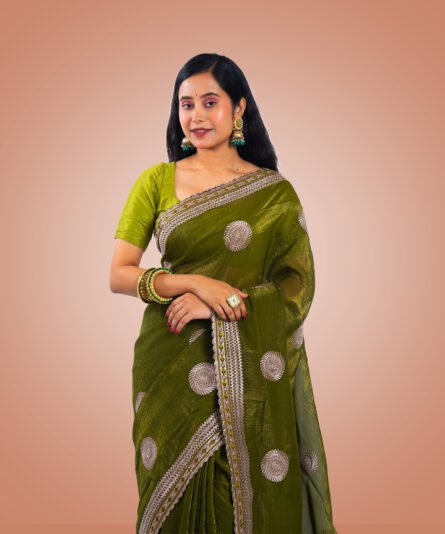 Kayaaz Women's Fancy Army green Saree  With Unstitched Blouse Piece - Image 5