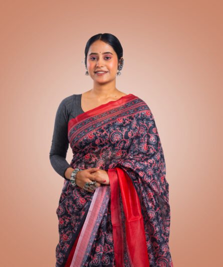 Kayaaz Women's  Linen Black Saree  With Unstitched Blouse Piece - Image 6