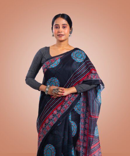 Kayaaz Women's  chanderi Navy Blue Saree  With Unstitched Blouse Piece - Image 5