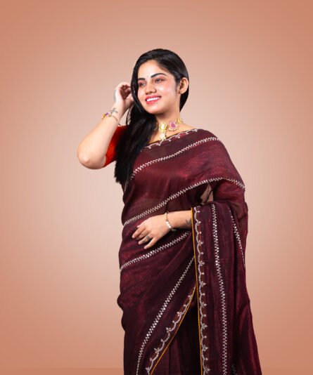 Kayaaz Women's Georgette Dark Maroon  Saree  With Unstitched Blouse Piece - Image 6