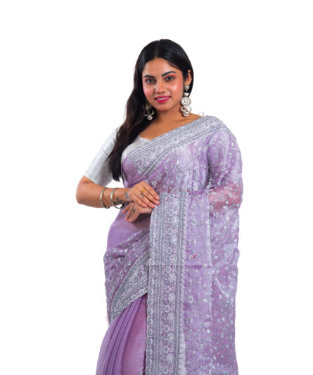 Kayaaz Women's BurBury Mauve Saree With Unstitched Blouse Piece - Image 4