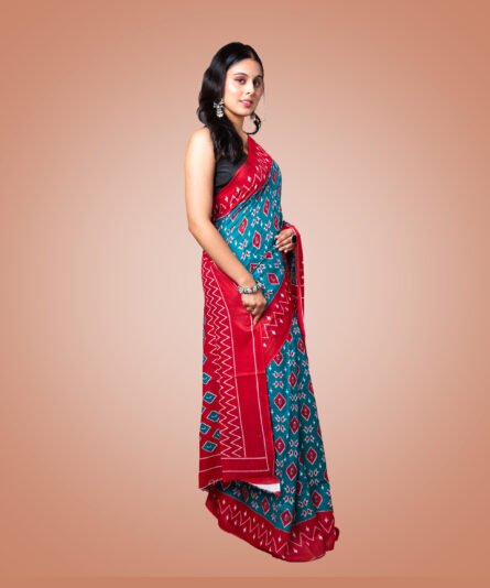 Kayaaz Women's  cotton Teal Saree  With Unstitched Blouse Piece - Image 6