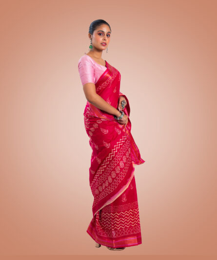 Kayaaz Women's  cotton pink Saree  With Unstitched Blouse Piece - Image 7