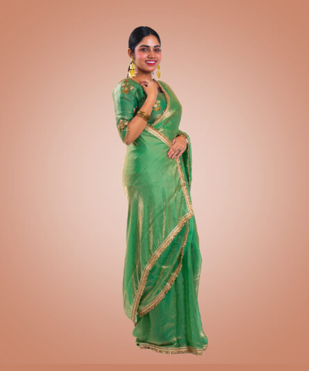 Kayaaz Women's Georgette Mint green Saree  With Unstitched Blouse Piece - Image 7