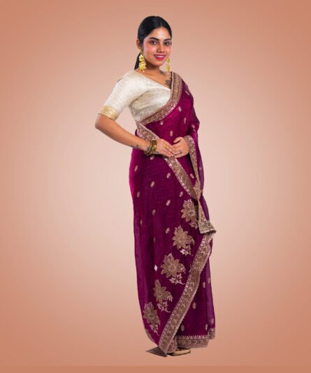 Kayaaz Women's Vichitra Silk Deep Magenta Saree  With Unstitched Blouse Piece - Image 7