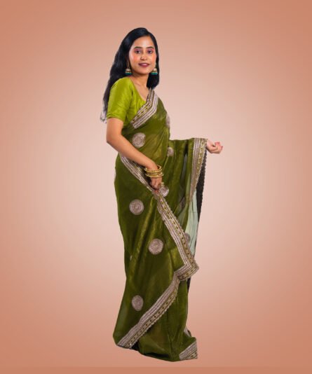 Kayaaz Women's Fancy Army green Saree  With Unstitched Blouse Piece - Image 7