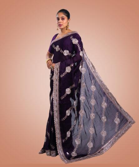 Kayaaz Women's Crunchy silk deep Vlolet Saree  With Unstitched Blouse Piece - Image 7