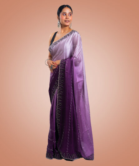 Kayaaz Women's Georgette Pastel Purple Saree  With Unstitched Blouse Piece - Image 8