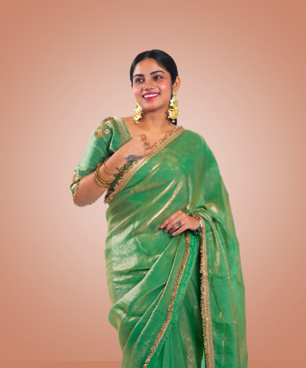 Kayaaz Women's Georgette Mint green Saree  With Unstitched Blouse Piece - Image 8