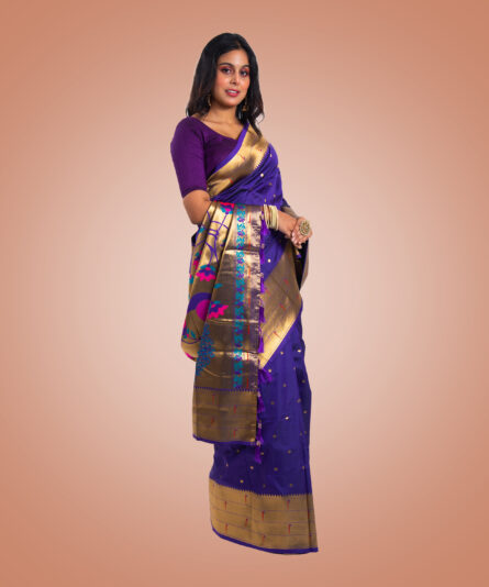 Kayaaz Women's Paithani Purple Saree  With Unstitched Blouse Piece - Image 7
