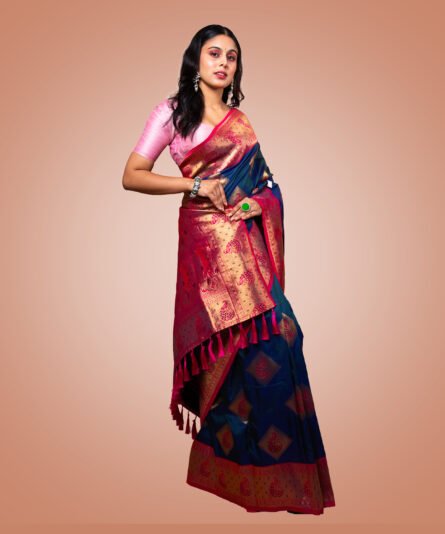 Kayaaz Women's Silk Navy blue Saree  With Unstitched Blouse Piece - Image 9