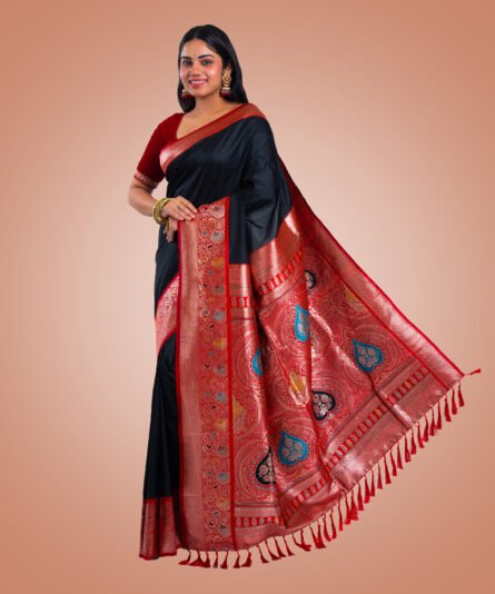 Kayaaz Women's Silk Black  Saree  With Unstitched Blouse Piece - Image 8