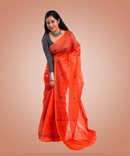 Kayaaz Women's  cotton Light orange Saree  With Unstitched Blouse Piece - Image 7