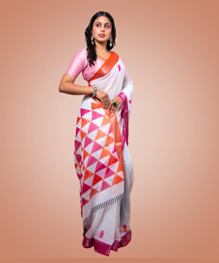 Kayaaz Women's  cotton White Saree  With Unstitched Blouse Piece - Image 8