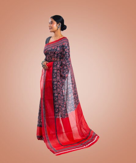 Kayaaz Women's  Linen Black Saree  With Unstitched Blouse Piece - Image 8