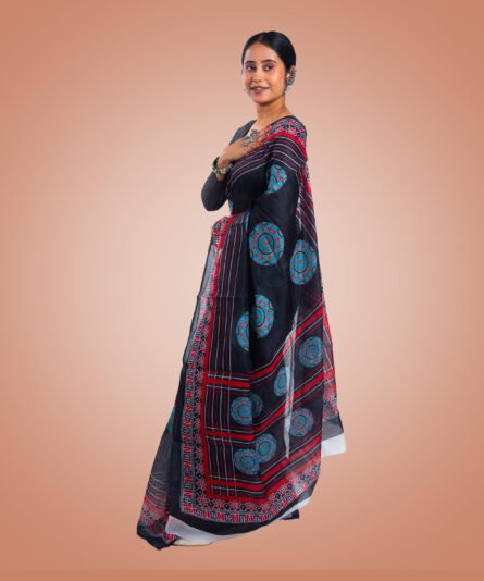 Kayaaz Women's  chanderi Navy Blue Saree  With Unstitched Blouse Piece - Image 7