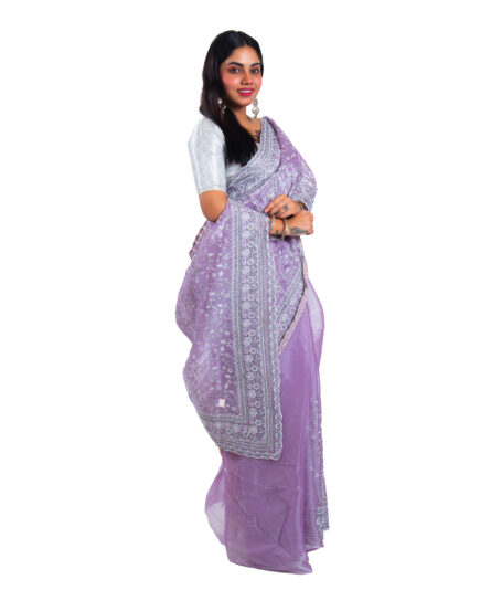 Kayaaz Women's BurBury Mauve Saree With Unstitched Blouse Piece - Image 5
