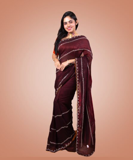 Kayaaz Women's Georgette Dark Maroon  Saree  With Unstitched Blouse Piece - Image 7