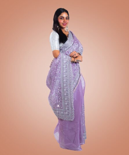 Burberry-Style Mauve Saree - Image 7