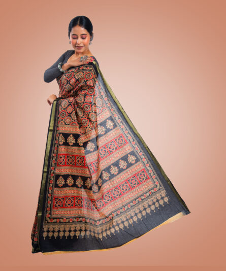 Kayaaz Women's  cotton Black Saree  With Unstitched Blouse Piece - Image 7