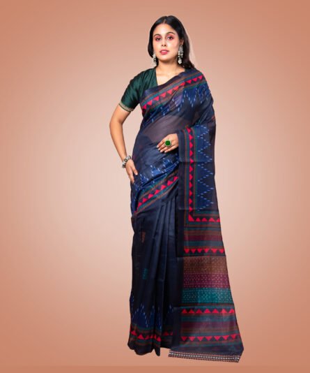 Kayaaz Women's  chanderi Dark navy blue Saree  With Unstitched Blouse Piece - Image 7