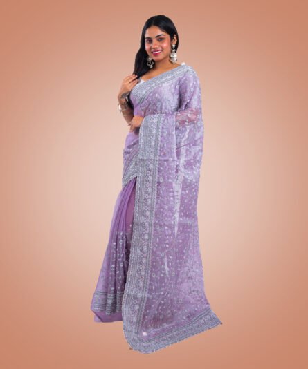 Burberry-Style Mauve Saree - Image 6