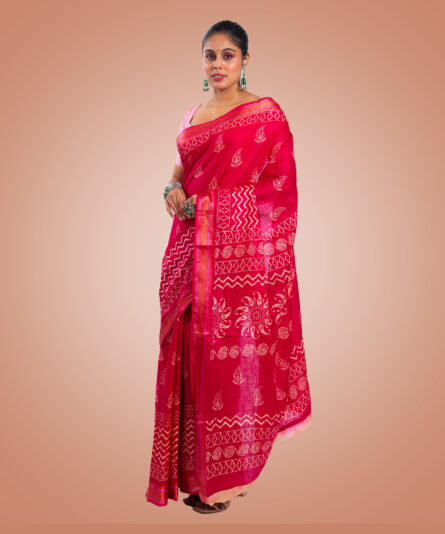 Kayaaz Women's  cotton pink Saree  With Unstitched Blouse Piece - Image 6