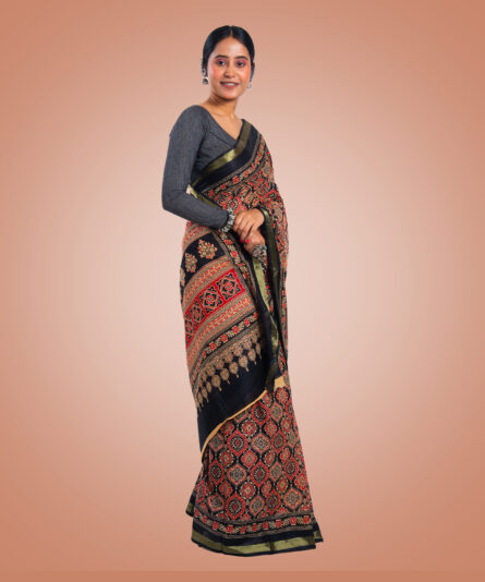 Kayaaz Women's  cotton Black Saree  With Unstitched Blouse Piece - Image 6