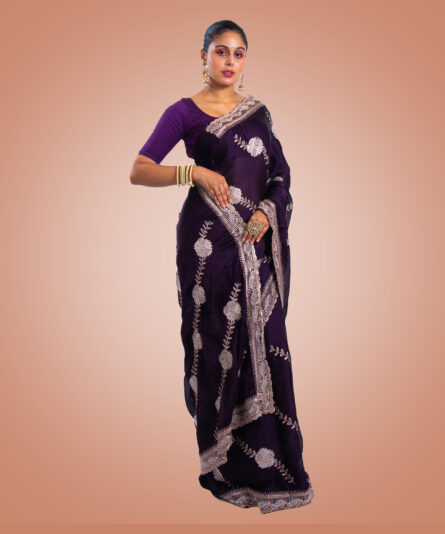 Kayaaz Women's Crunchy silk deep Vlolet Saree  With Unstitched Blouse Piece - Image 6