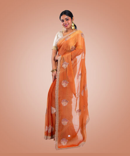 Kayaaz Women's Chiffon Peach Saree  With Unstitched Blouse Piece - Image 6