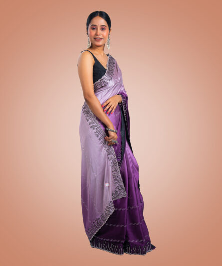 Kayaaz Women's Georgette Pastel Purple Saree  With Unstitched Blouse Piece - Image 7