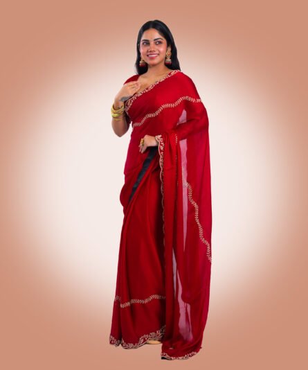 Tissue Saree in Rich Deep Red Tone - Image 7