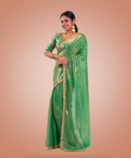 Kayaaz Women's Georgette Mint green Saree  With Unstitched Blouse Piece - Image 6