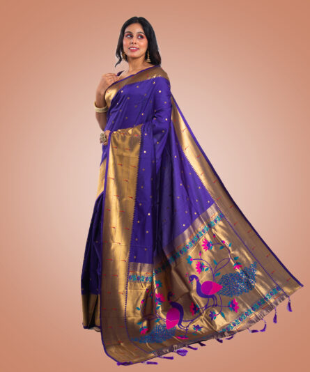 Kayaaz Women's Paithani Purple Saree  With Unstitched Blouse Piece - Image 6