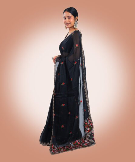 Classic Black Georgette Saree with a Flowing Drape - Image 3