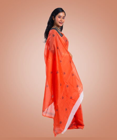 Kayaaz Women's  cotton Light orange Saree  With Unstitched Blouse Piece - Image 6