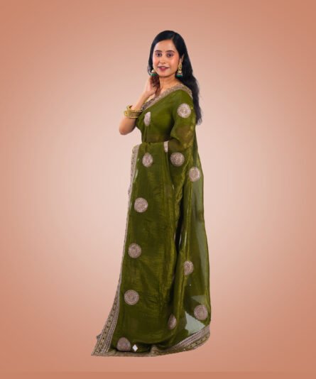 Kayaaz Women's Fancy Army green Saree  With Unstitched Blouse Piece - Image 6
