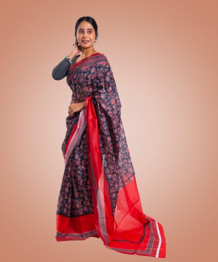 Kayaaz Women's  Linen Black Saree  With Unstitched Blouse Piece - Image 7