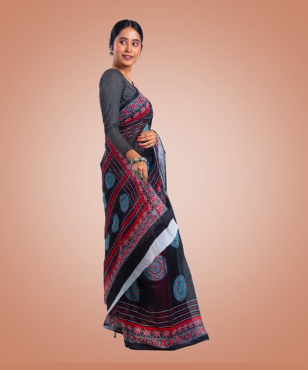 Kayaaz Women's  chanderi Navy Blue Saree  With Unstitched Blouse Piece - Image 6