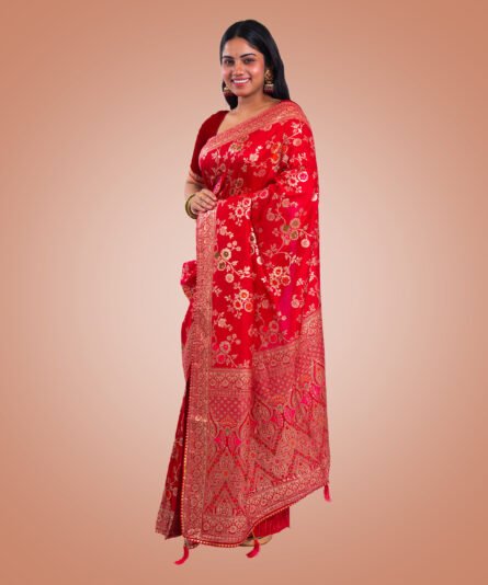 Kayaaz Women's  Mashrukatan silk Rani pink Saree  With Unstitched Blouse Piece - Image 7