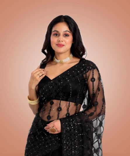 Soft Net Saree in Refreshing A Black Tone - Image 2