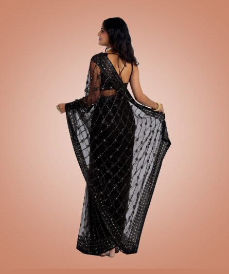 Soft Net Saree in Refreshing A Black Tone - Image 3