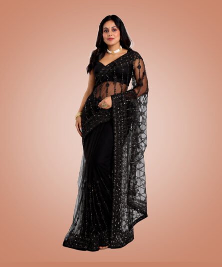 Soft Net Saree in Refreshing A Black Tone - Image 4