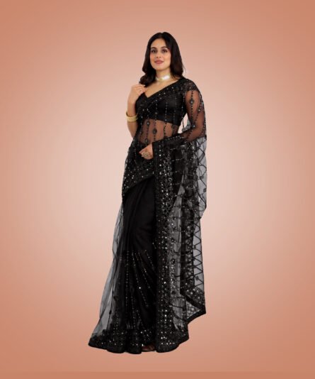 Soft Net Saree in Refreshing A Black Tone - Image 5