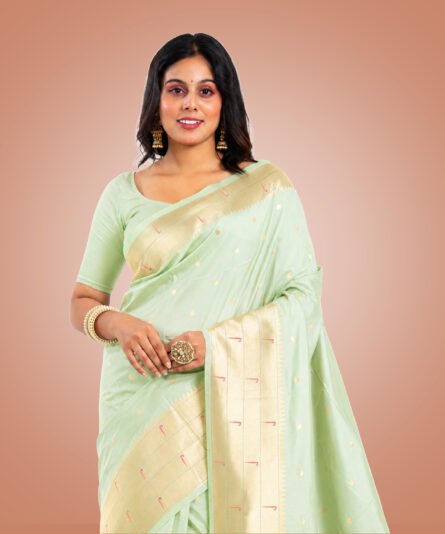 Paithani Saree in Rich Pista Green Tone - Image 5