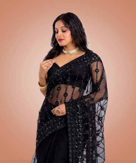 Soft Net Saree in Refreshing A Black Tone - Image 6
