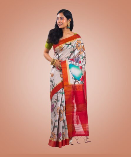 Chanderi Off White Saree - Image 3