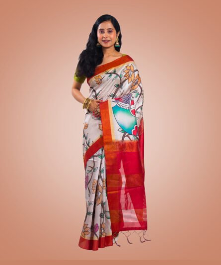 Chanderi Off White Saree - Image 4